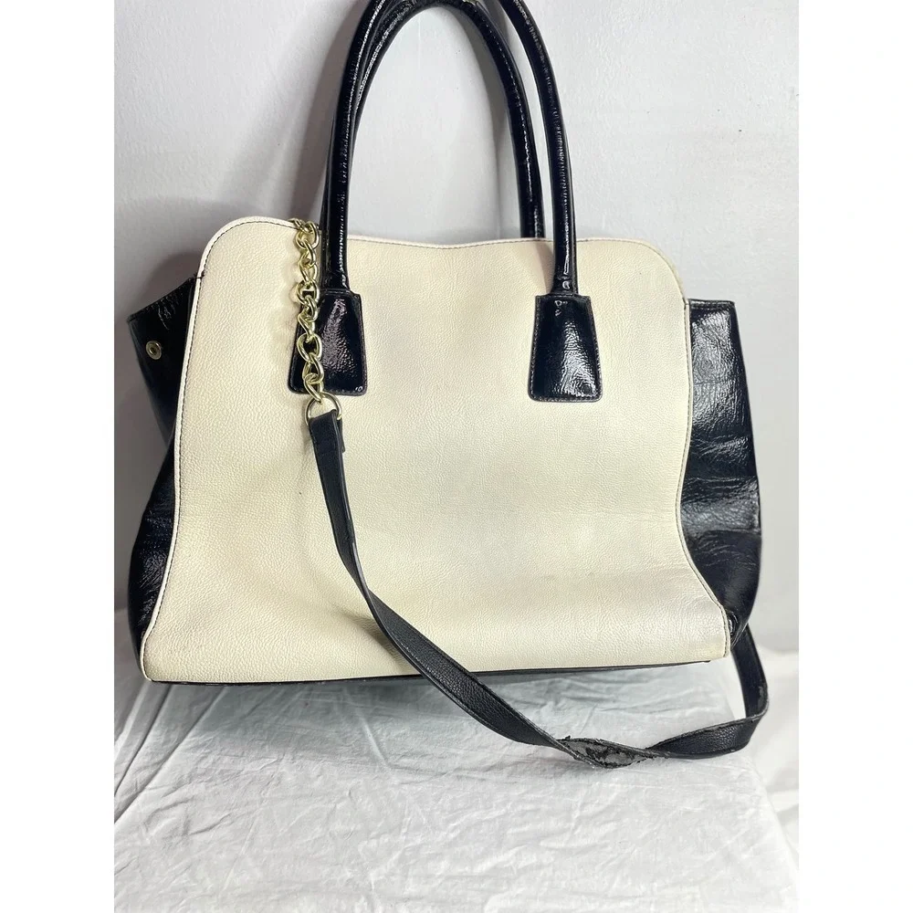Betsey Johnson Black White Chevron Patent Bow Satchel Handbag
